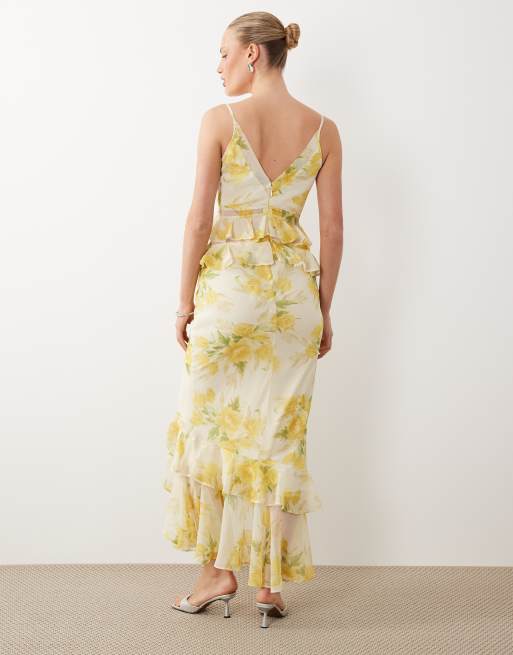 ASOS DESIGN - Cami-maxikjole med flæser og søjlesnit i blomstermønster og prikket print, 4 af 4