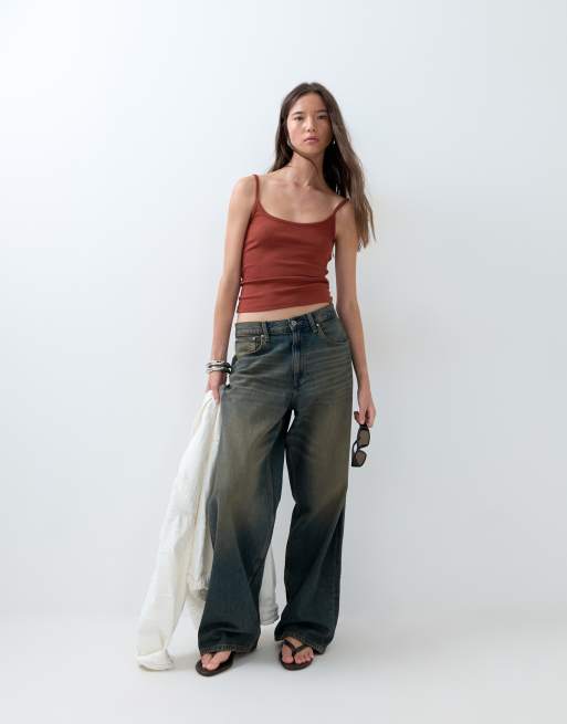 ASOS DESIGN cami med dyb rund hals og elastiske stropper i rust, 3 af 5