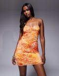 [ASOS DESIGN] ASOS DESIGN cami mesh mini dress in orange and yellow animal and floral print-Multi XS Print