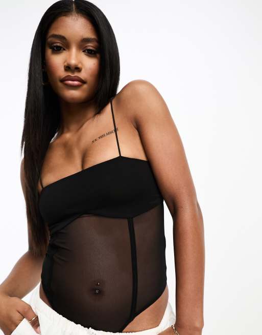 Black Straight Neck Cami Bodysuit