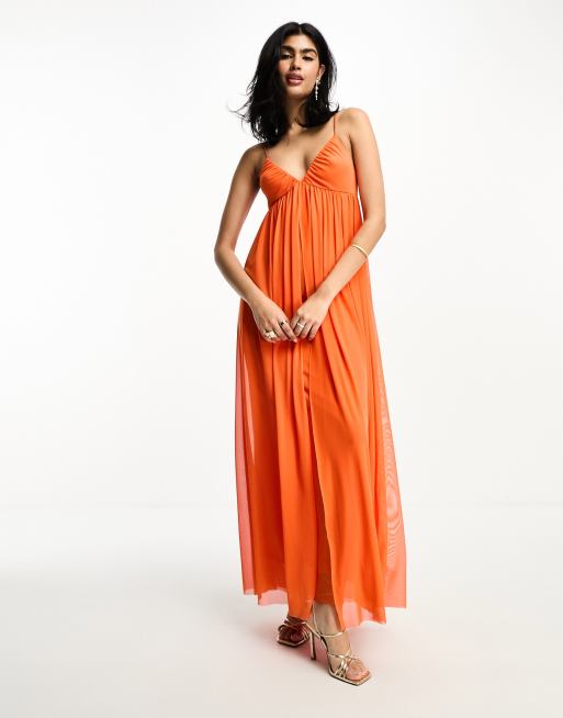 Meshy Heart Orange Marble Mesh Maxi Dress