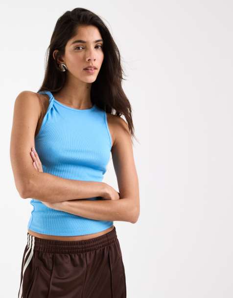 ASOS DESIGN - Cami met gedraaid detail en lage ronde hals in lichtblauw - view 1