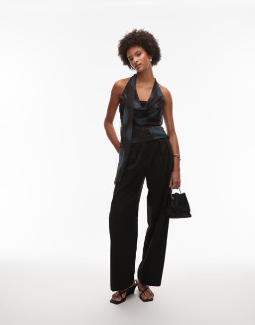 ASOS DESIGN - Cami met gedrapeerde hals en sjaaldetail in vervaagde print, deel van co-ord set, 4 van 4
