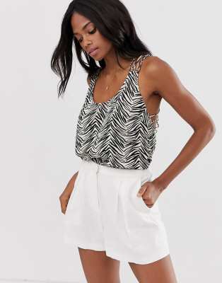 ASOS DESIGN - Camisole mit perlenbesetzten Gittermuster mit Zebra-Animal-Print hinten - Mehrfarbig