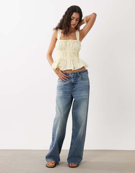 ASOS DESIGN - Cami met gerimpeld detail en strikjes in lichtgeel, 2 van 4