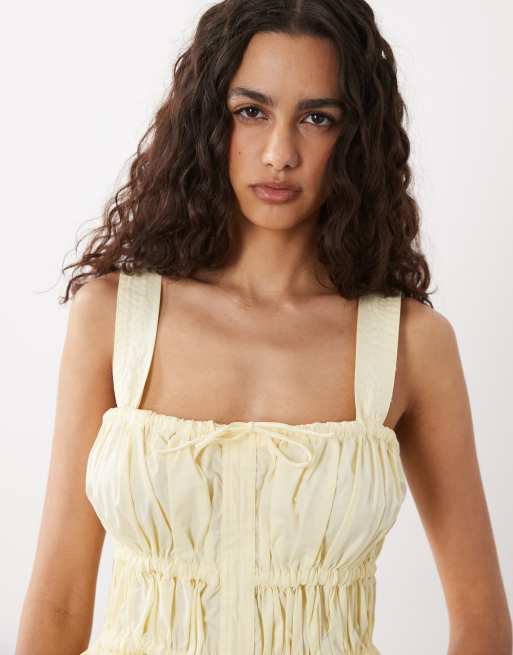 ASOS DESIGN - Cami met gerimpeld detail en strikjes in lichtgeel, 3 van 4