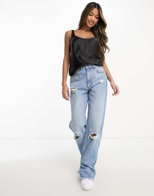 ASOS DESIGN - Cami met lage ronde hals van satijn in zwart, 4 van 4
