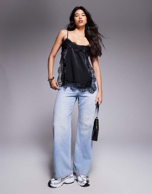 ASOS DESIGN - Cami met lange pasvorm en kanten afwerking in zwart, 2 van 4