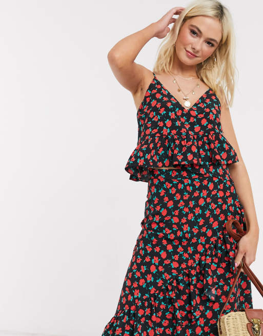 ASOS DESIGN - Cami met ruches en bloemenprint, combi-set