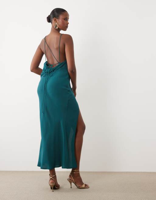 ASOS DESIGN cami midaxi dress with draped detailing in green, 4 of 4