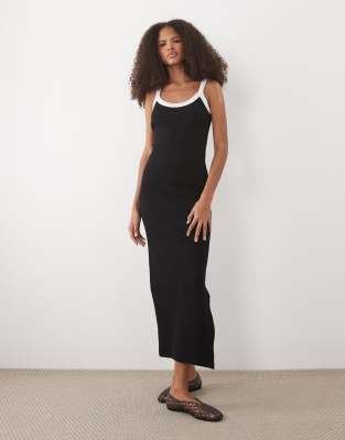 ASOS DESIGN cami midi dress with bonded edges in black and white contrast