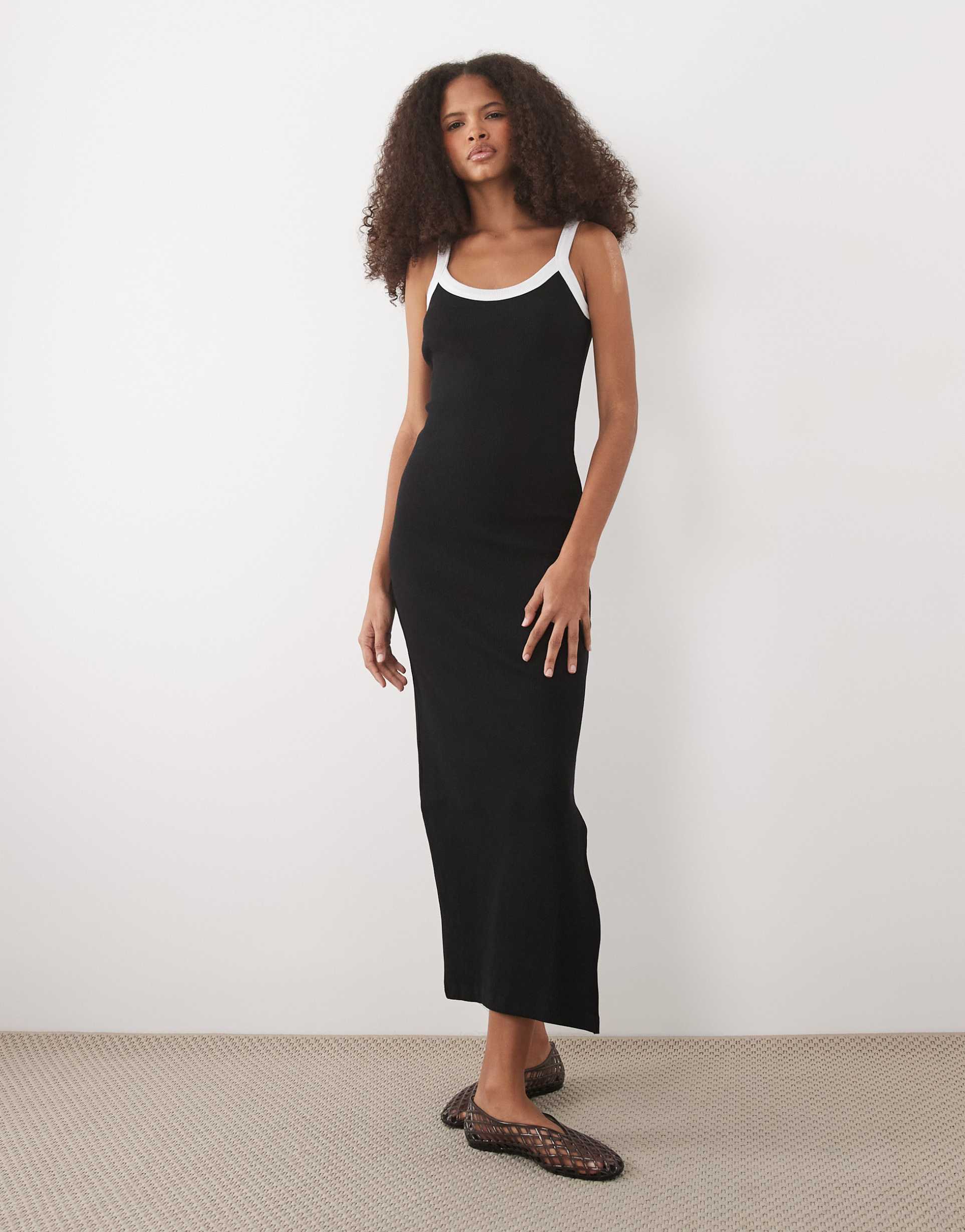 asos design cami midi dress with bonded edges in black and white contrast
