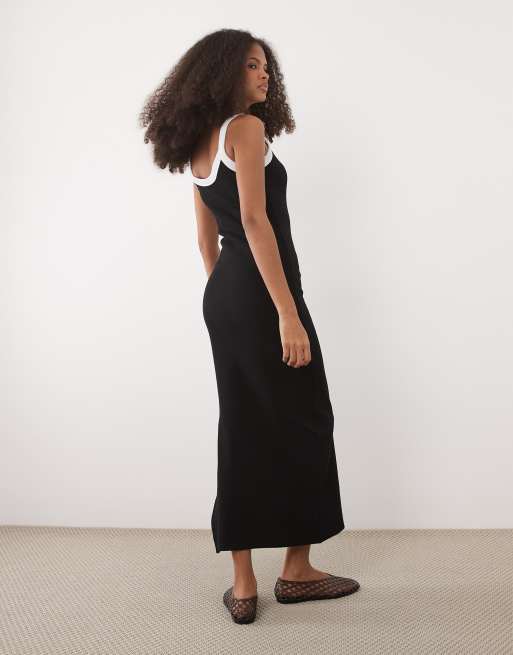 ASOS DESIGN cami midi dress with bound edge in black and white contrast, 4 of 4