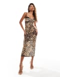 [ASOS DESIGN] ASOS DESIGN cami midi dress with contrast bra detail in leopard print-Multi 18 Multi