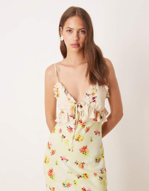 ASOS DESIGN cami midi dress with frill detail in floral