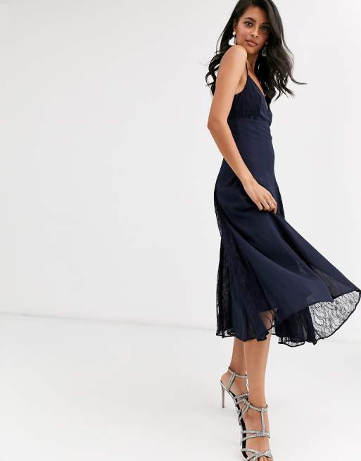 Navy Lace Cami Midi Dress