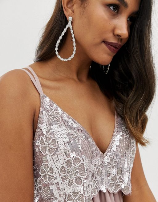 ASOS DESIGN Maternity cami midi dress with pearl and embellished crop top  bodice