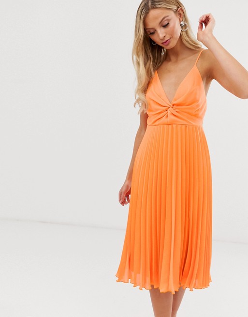 Image result for ASOS DESIGN cami midi dress with pleat skirt and knot bodice
