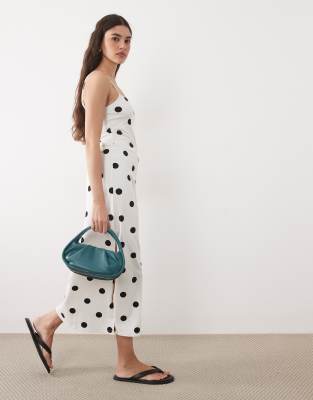 ASOS DESIGN cami midi dress with side slit in buttermilk and black polka dots