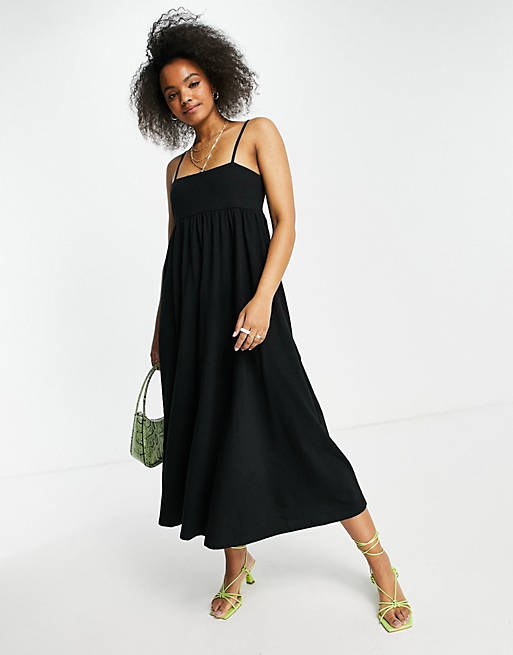 Dresses cami midi dress with square neck in black 