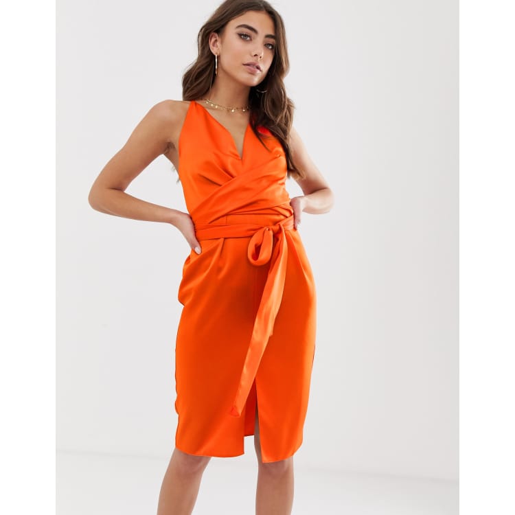 ASOS DESIGN cami midi dress with wrap waist in satin ASOS