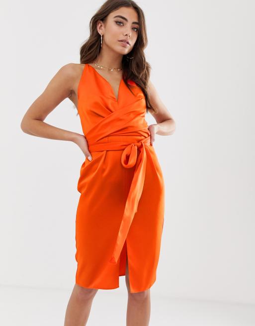 Asos design cami midi store wrap dress in satin