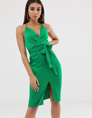 asos design cami wrap midi dress with tie waist