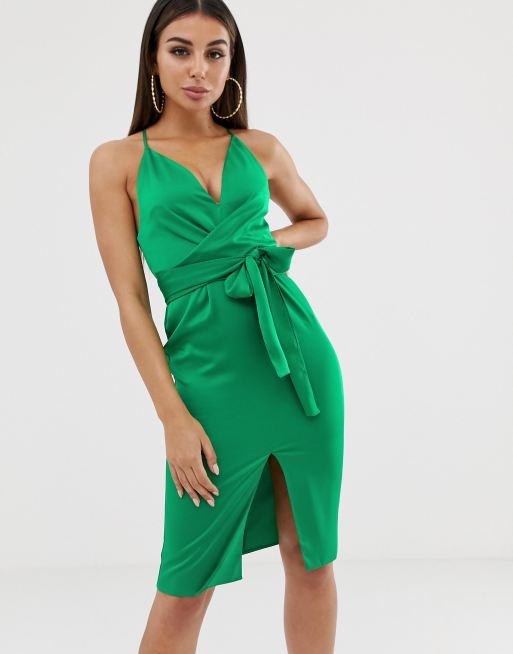 ASOS DESIGN cami midi dress with wrap waist in satin ASOS