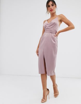 asos design cami midi wrap dress in satin