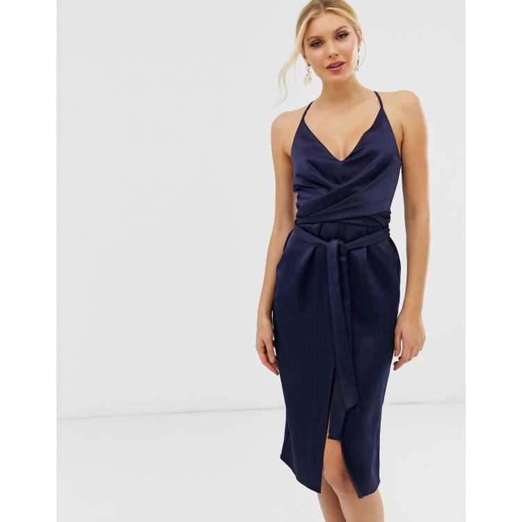 asos design cami midi dress with wrap waist in satin ASOS DESIGN cami midi dress with wrap waist in satin