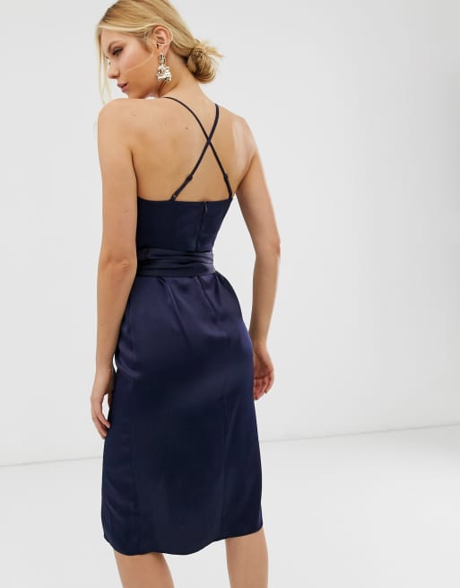 Asos design cami midi dress with wrap store waist in satin