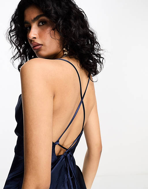 ASOS DESIGN cami maxi slip dress in high shine satin with lace up