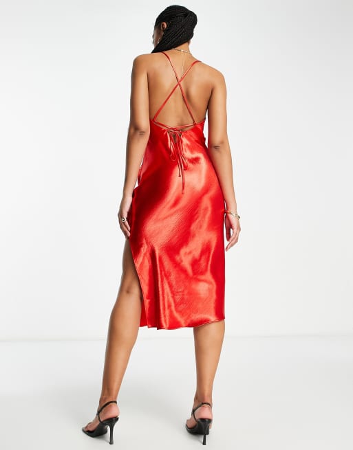 ASOS DESIGN Jacinda lace and satin set with bow in red