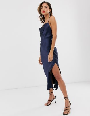 blue midi slip dress