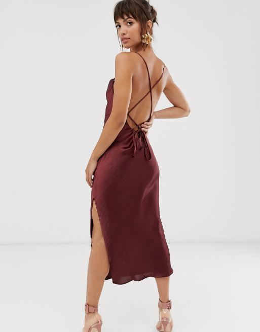 Asos design cami midi slip dress in high shine satin with lace sales up back