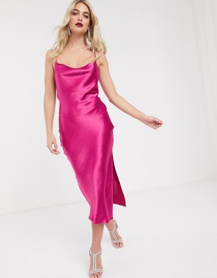 asos design midi slip dress in high shine satin