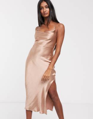 bronze satin slip dress