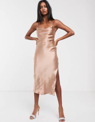 bronze satin slip dress