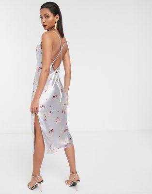 asos design midi slip dress in high shine satin