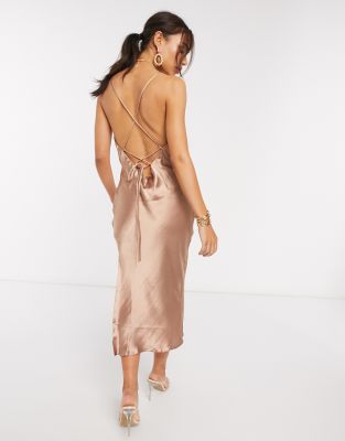 bronze satin slip dress