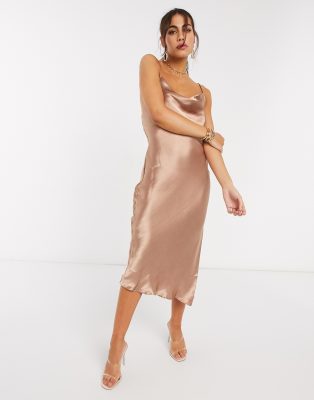 bronze satin slip dress