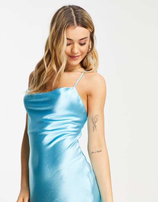 ASOS DESIGN cami mini slip dress in high shine satin with lace up