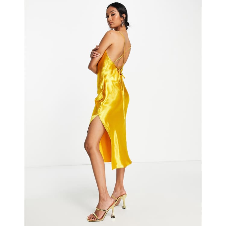 Asos design cami midi slip dress in high shine satin with lace up back hotsell