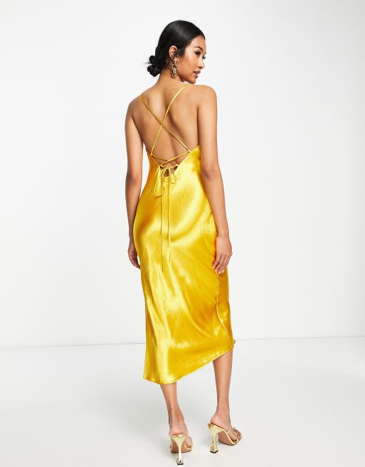 ASOS DESIGN cami maxi slip dress in hi-shine satin with lace up