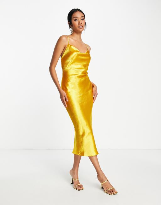 ASOS DESIGN Bridesmaid cami midi slip dress in high shine satin