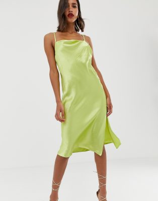 asos design midi slip dress in high shine satin