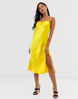 asos design midi slip dress in high shine satin