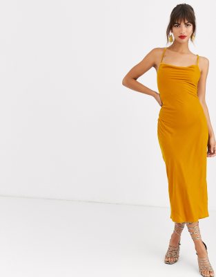 yellow midi slip dress