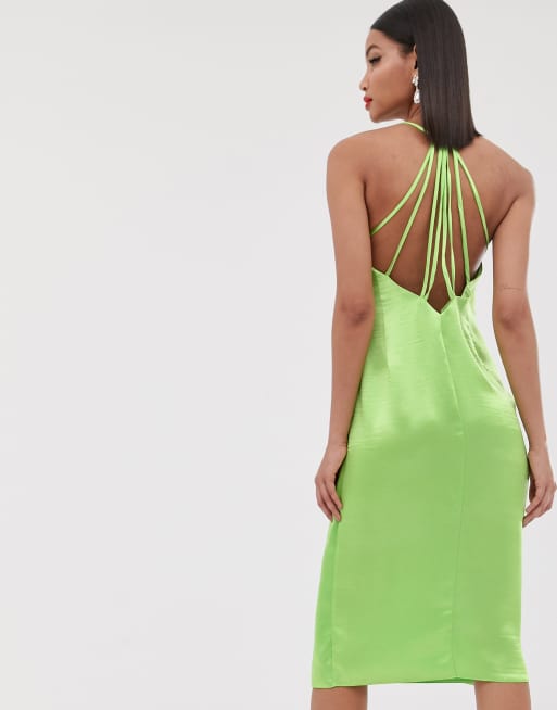 Asos design midi dress with halter best sale neck detail in high shine satin