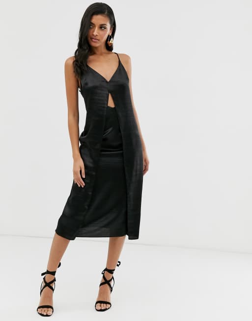 Asos Design Cami Midi Slip Dress With Cut Out With High Shine Satin Asos 